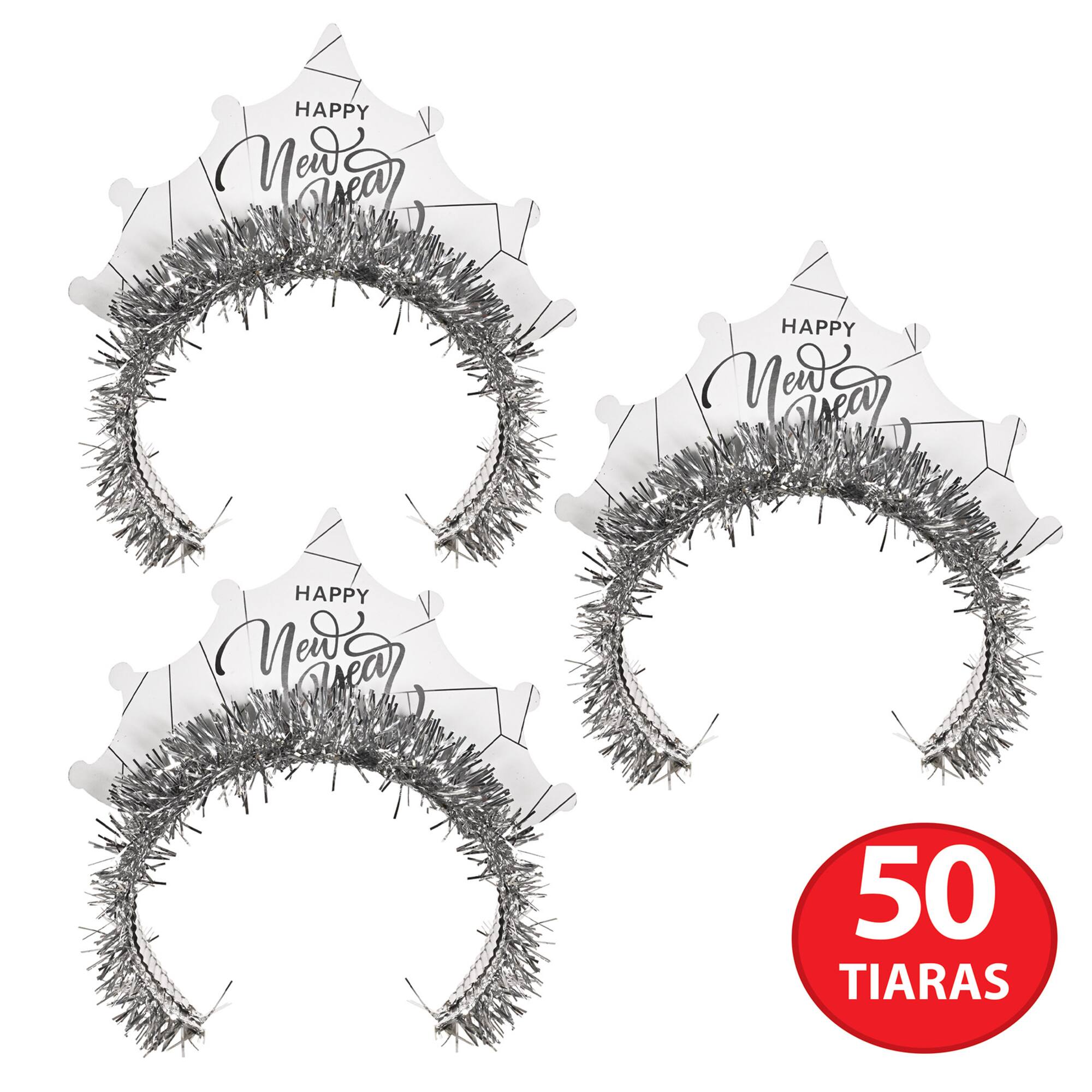 Beistle White New Year Silver Tiaras, 50ct.